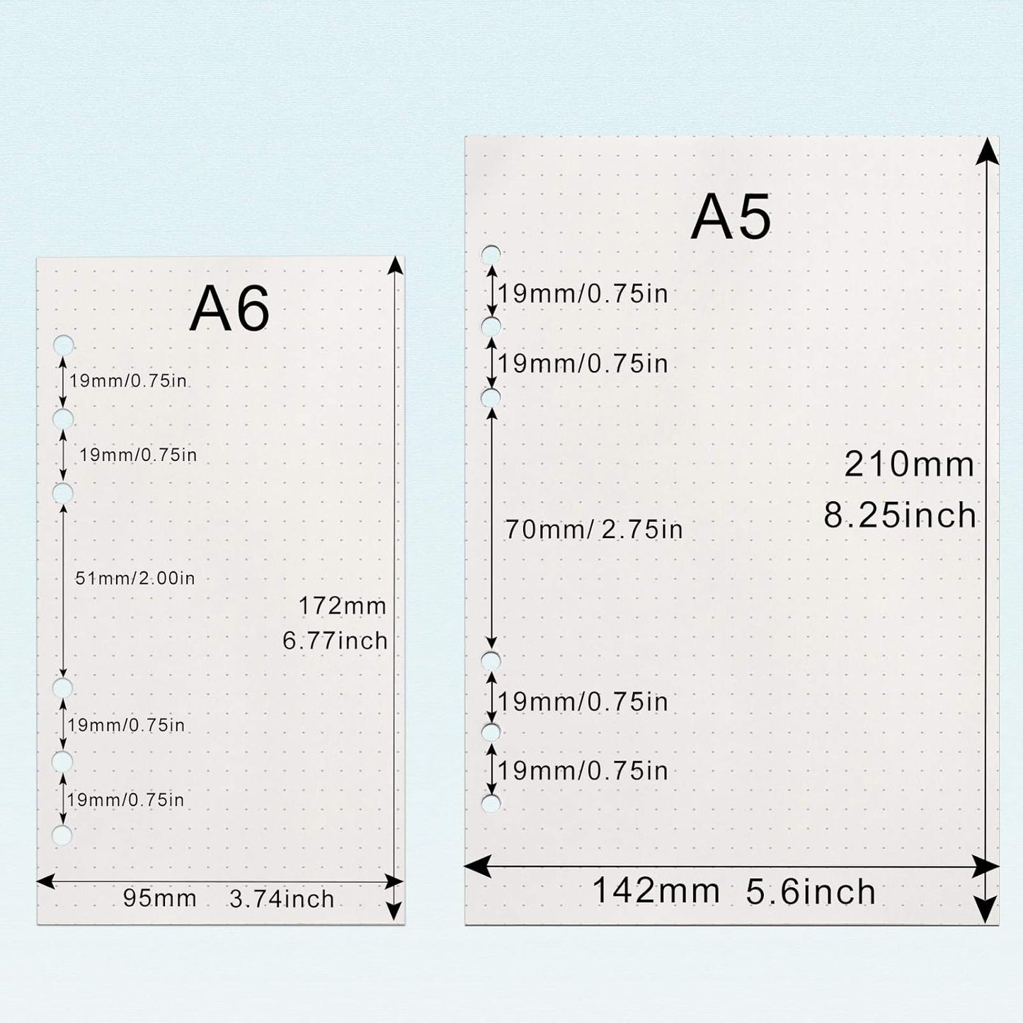 Toplive [3 Pack] A5 Refill Paper - 100GSM Thick 6 Hole Filler Inserts, 135 Sheets (270 Pages) for 6 Ring Binder Journal Notebook, Dotted