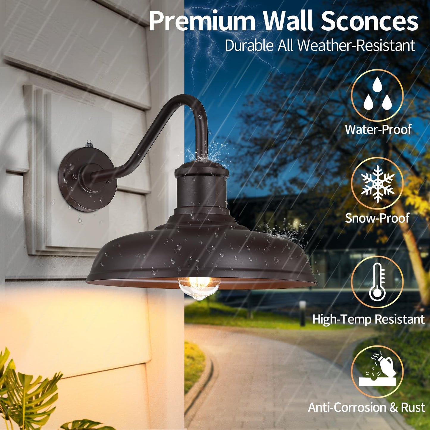 Myhxq 13.8 Large Dusk To Dawn Outdoor Gooseneck Barn Light  2-Pack Outdoor Wall Sconce Farmhouse Exterior Light Wall Lighting Fixture Industrial Lantern For Porch  Entryway  Garage  Brown