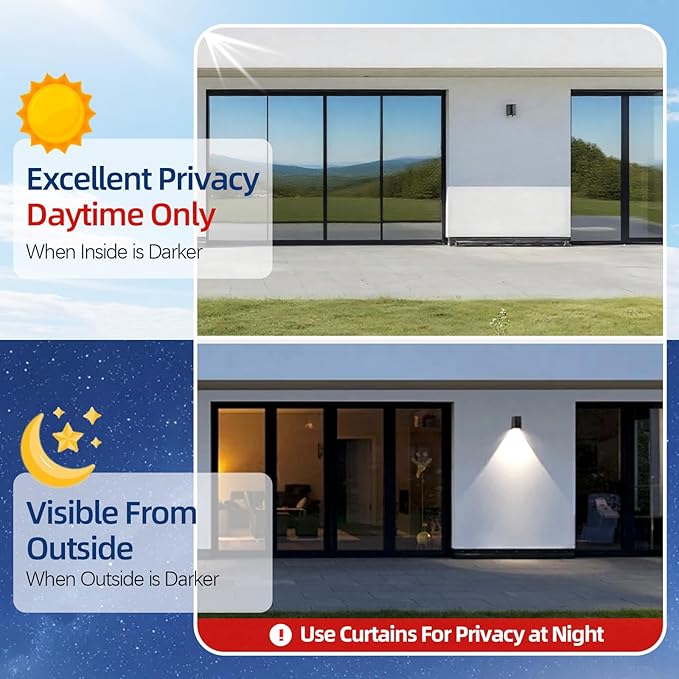 Window Privacy Film One Way Daytime Privacy Static Cling Sun Blocking Static Cling,Frosted Glass Decorative Removable, Reusable, Anti-UV,Heat Blocking, with Tools Black 35x78inch