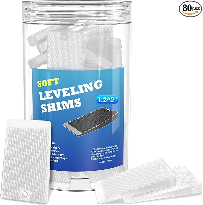 Furniture Levelers, 80 Piece Jar, Plastic Shims for Leveling, Black Rubber Wedge for Table Toilet Refrigerator Piano, Small Shims for Home Improvement and Work (80pcs- Clear)