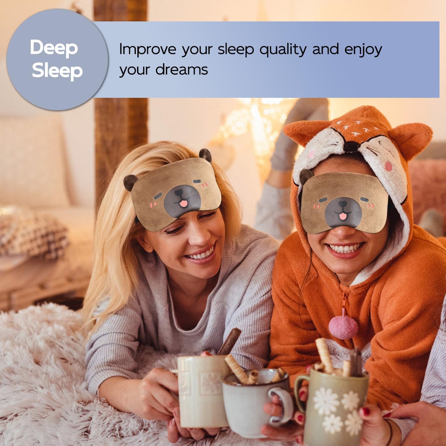 Mezeic Cute Sleep Masks Cartoon Capybara Eye Mask Plush Sleeping Mask & Travel Blindfold Funny Novelty Eye Shade for Women Men (Capybara)