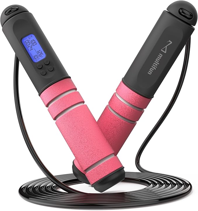 multifun Digital Jump Rope with Smart Counter & Timer - Adjustable Speed Skipping Rope for Fitness, Weight Loss, Boxing, M...