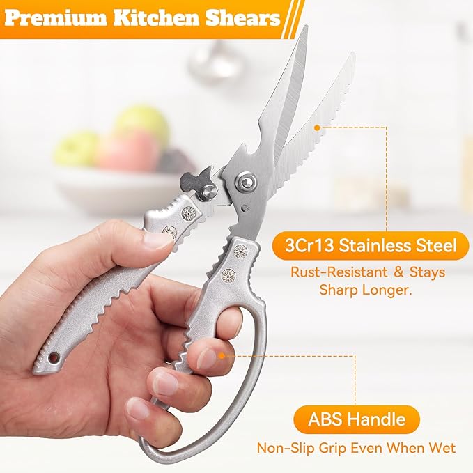 Heavy Duty Kitchen Scissors, Poultry Shears for Meat, Chicken, Bone, Turkey, Fish. Kitchen shears With Anti-Slip Handle, Spring Loaded, Dishwasher Safe