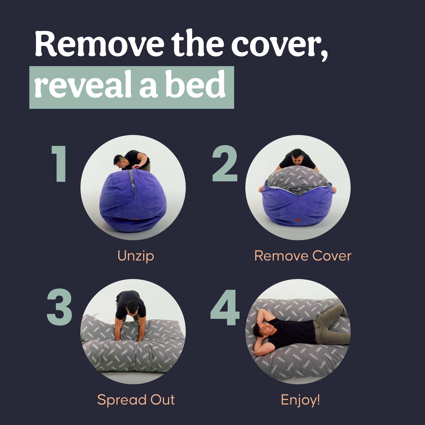 CordaRoy's Chenille Bean Bag Chair, Convertible Chair Folds from Bean Bag to Lounger, As Seen on Shark Tank, Moss - Full Size