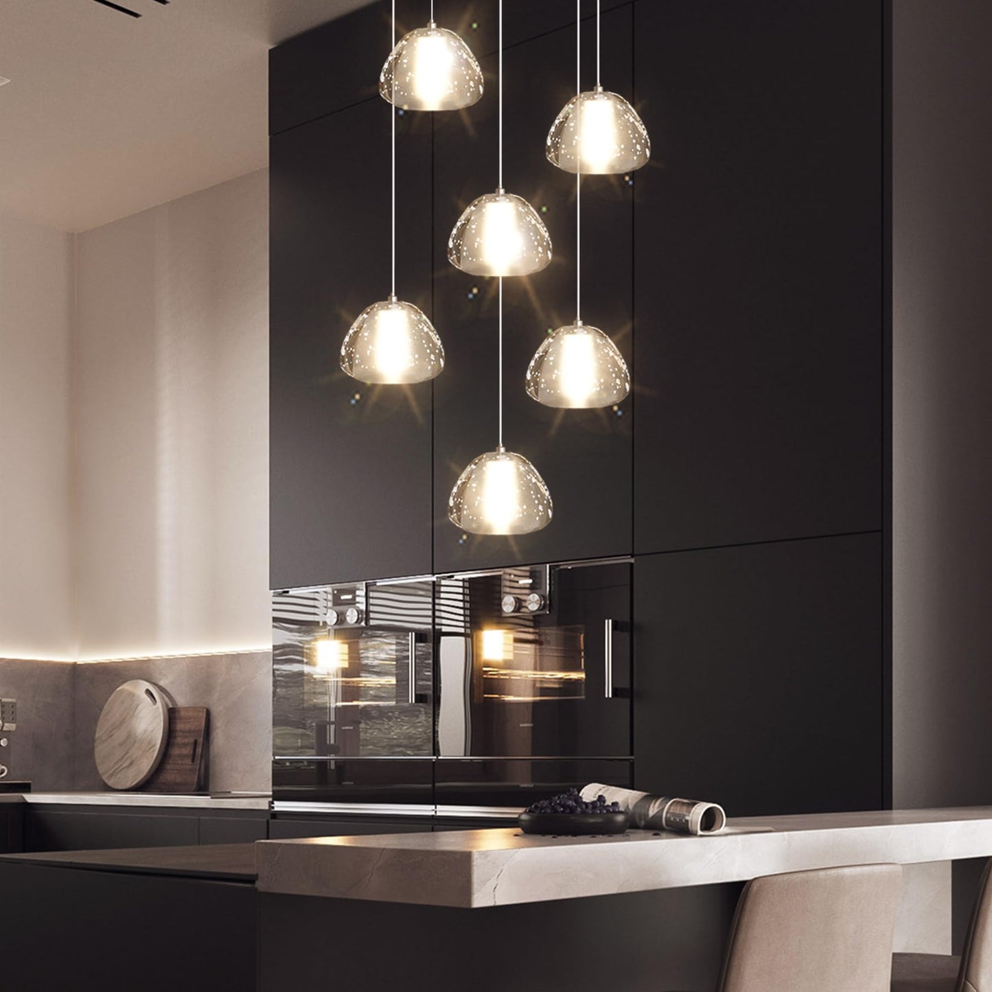 Dolria 6-Lights Pendant Lighting For Entrance Modern Crystal Chandeliers Led Crystal Hanging Lights For Dining Room Bedroom Foyer Staircase Living Room 3000K