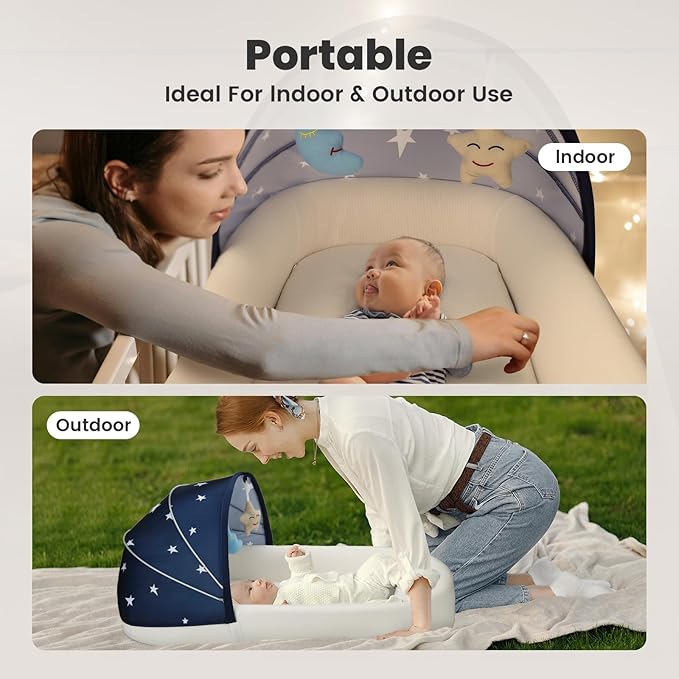 Portable Baby Bassinet- Travel Bassinet for Newborn and Infant, Suitable for Indoor & Outdoor Carry, Lightweight Foldable Washable, Portable Bassinet for Baby Travel, Portable Travel Bassinet, Blue