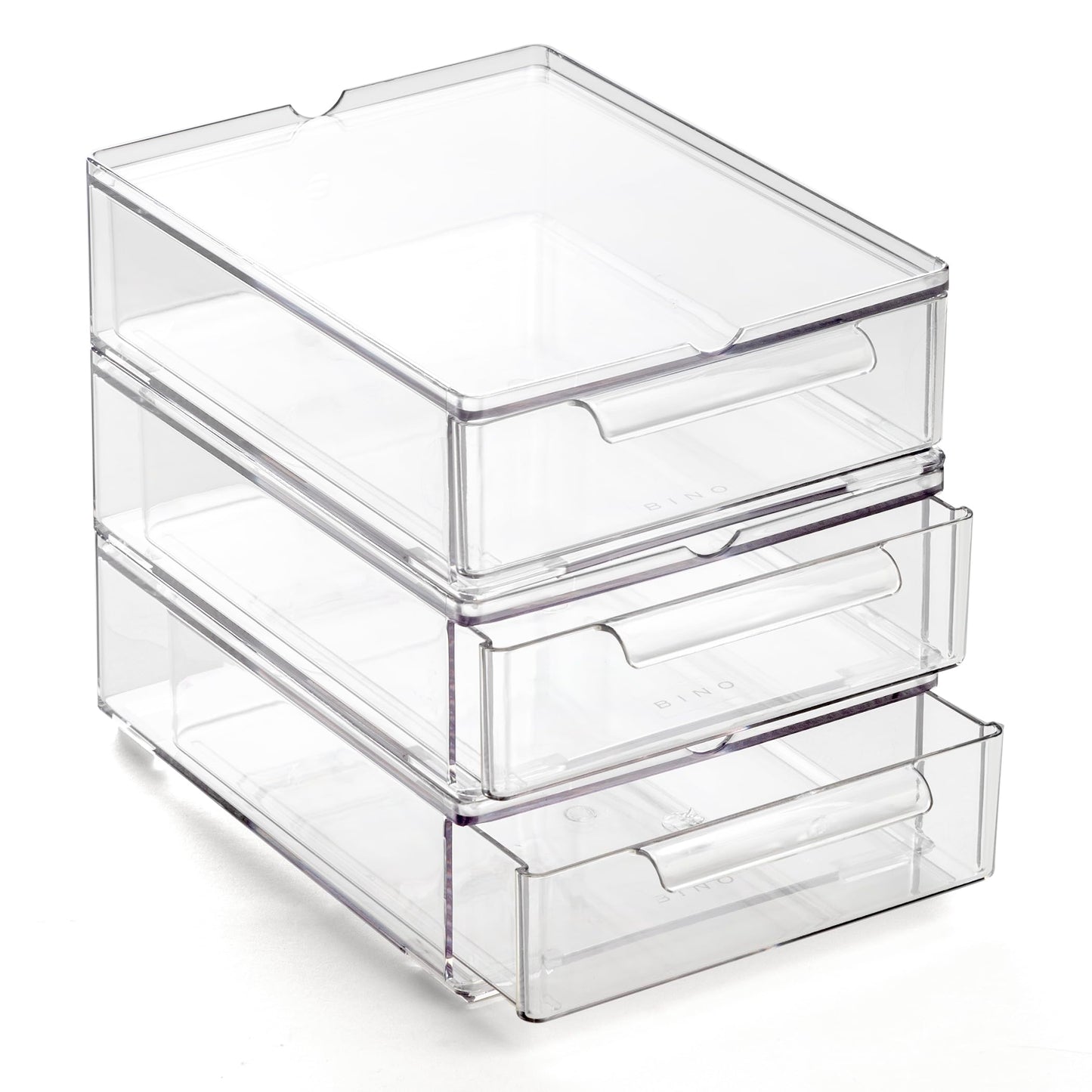 BINO | Clear Stackable Storage Drawers, Medium - 2 Pack | Clear Storage Drawers with Built-In Handles | Durable Plastic Organize