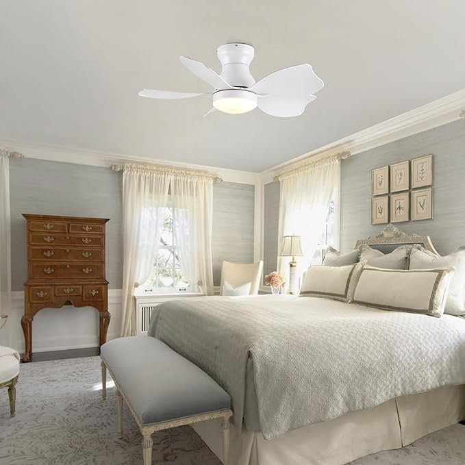 NicBex Ceiling Fan 30 Inch Indoor Modern Ceiling Fans with Integrated LED Light and Remote Control Flush Mount Ceiling Fan with 5 Blades for Living Room, Bedroom, White
