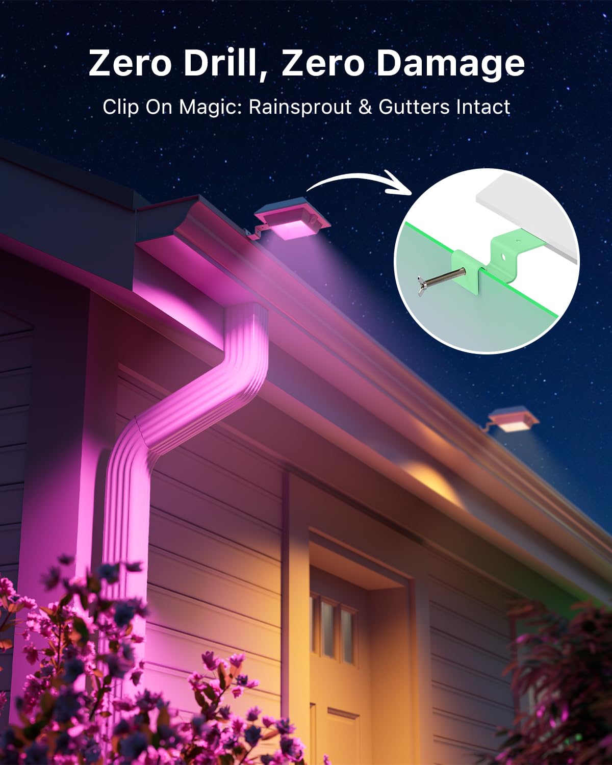 FALOVE Color Changing Solar Gutter Lights, 12 LED, Waterproof, White Shell - 8 Pack, RGB, Model CA-FA0416-RGB-8P