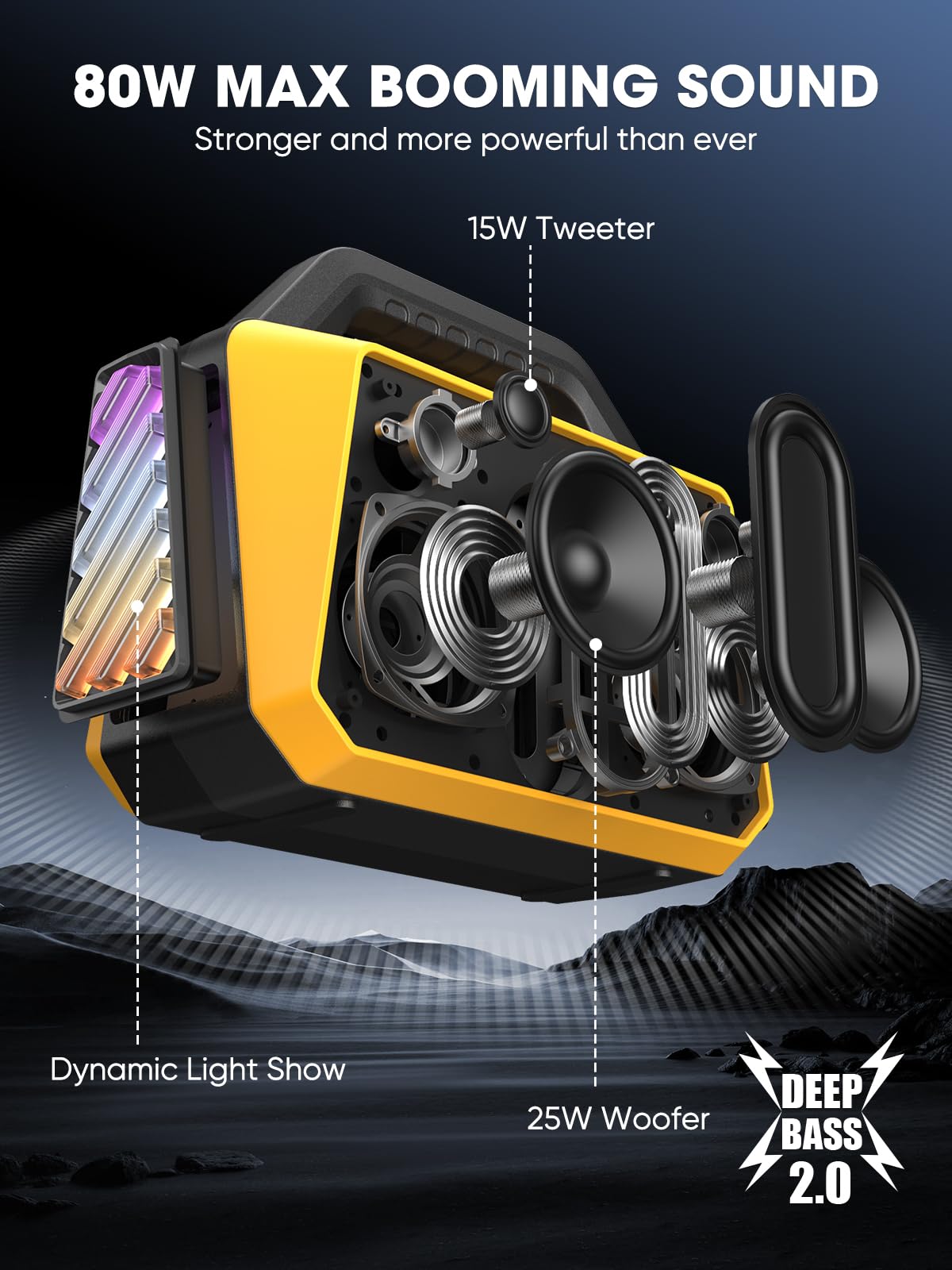 Tpwin Portable Bluetooth Speakers - Wireless Jobsite Speaker 80W Peak, Tws, Light Shows, Loud Speaker With Deep Bass, Bt 5.3, Ip