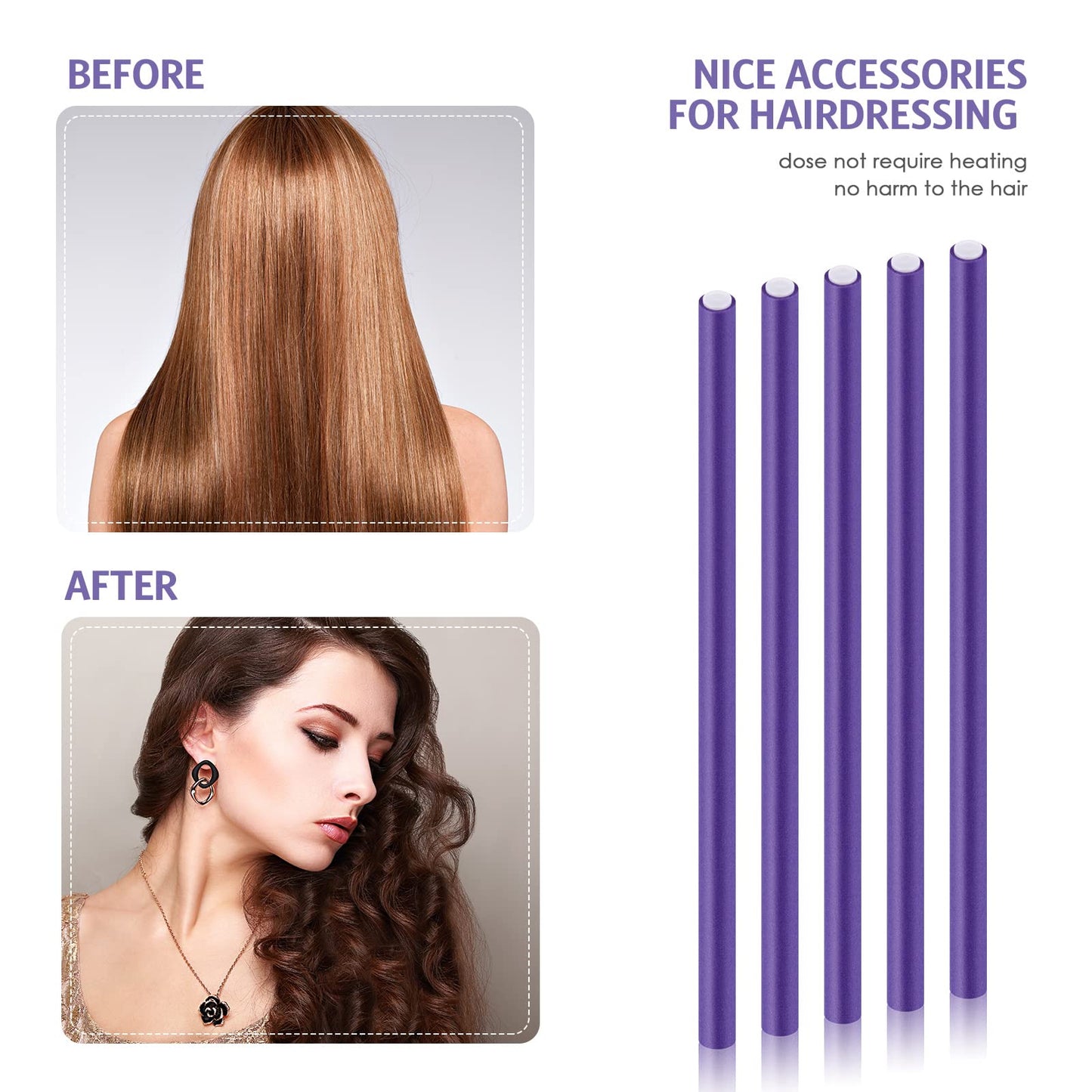 WILLBOND 60 Pieces Flexible Curling Rods Hair Curlers Rollers Twist Flexi No Heat Rods Rollers for Long Short Hair Women(0.3 x 9