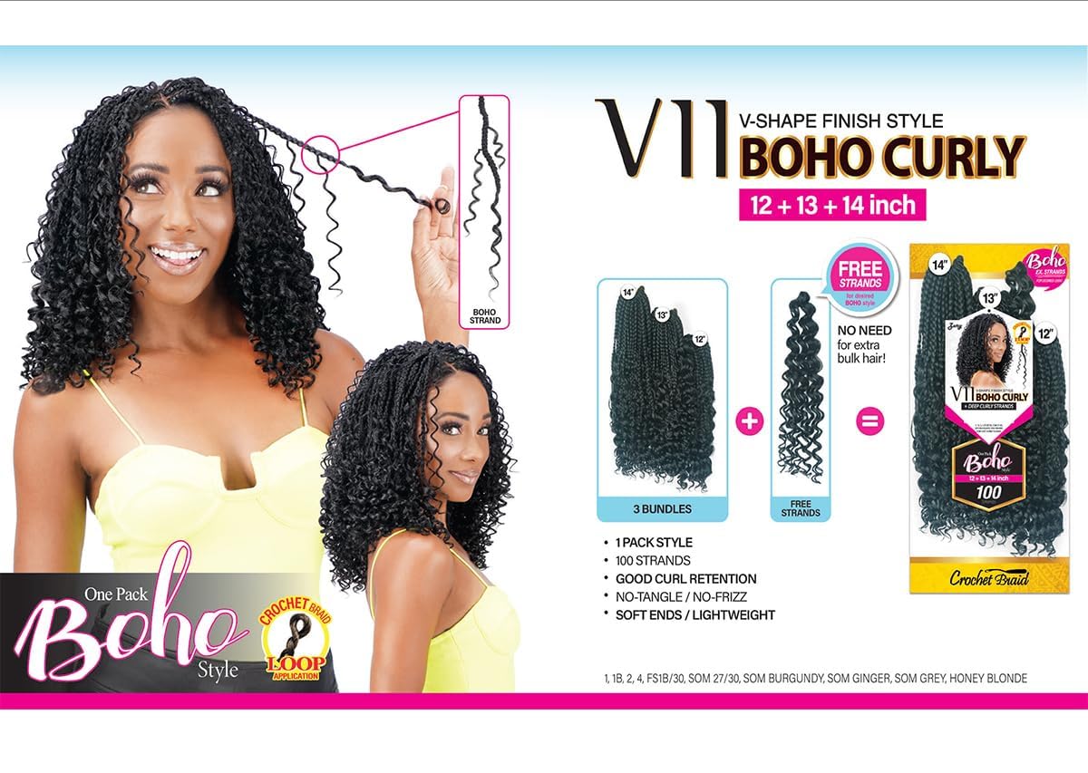 Royal Zury Crochet Briad V-shape Finish Style V11 Boho Curly (12+13+14) (Medium Brown 4)