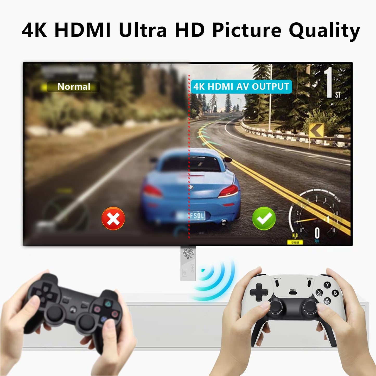 Upgraded Model Wireless Retro Game Stick,Retro Video Game Console,9 emulators, (64G),with Over 40000 Built-in Electronic Games,4K HDMI Output,Dual 2.4G Wireless Control Plug and Play Retro Game