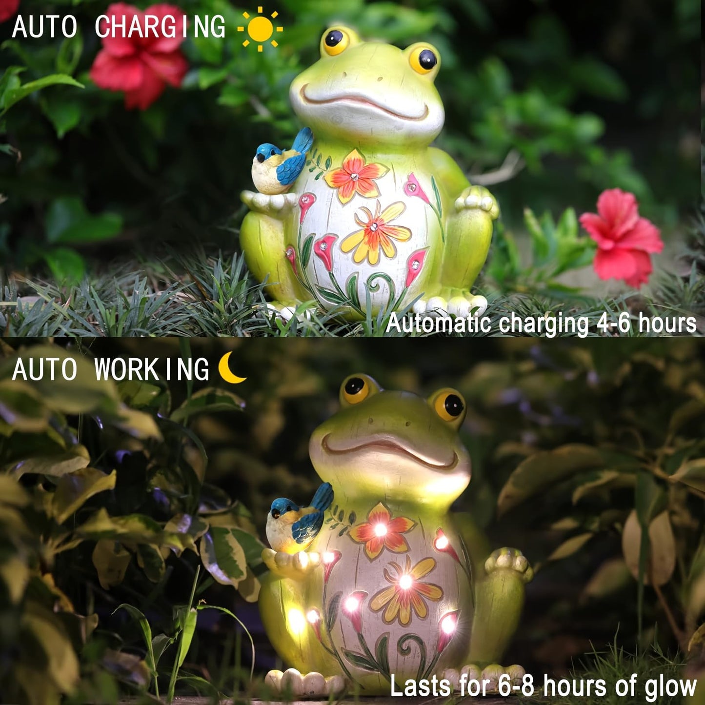 Ivcoole Outdoor Frog Sculpture - Solar Resin Garden Statue, Medium Large, Yellow, Perfect For Home, Patio, Lawn, And Porch Decor