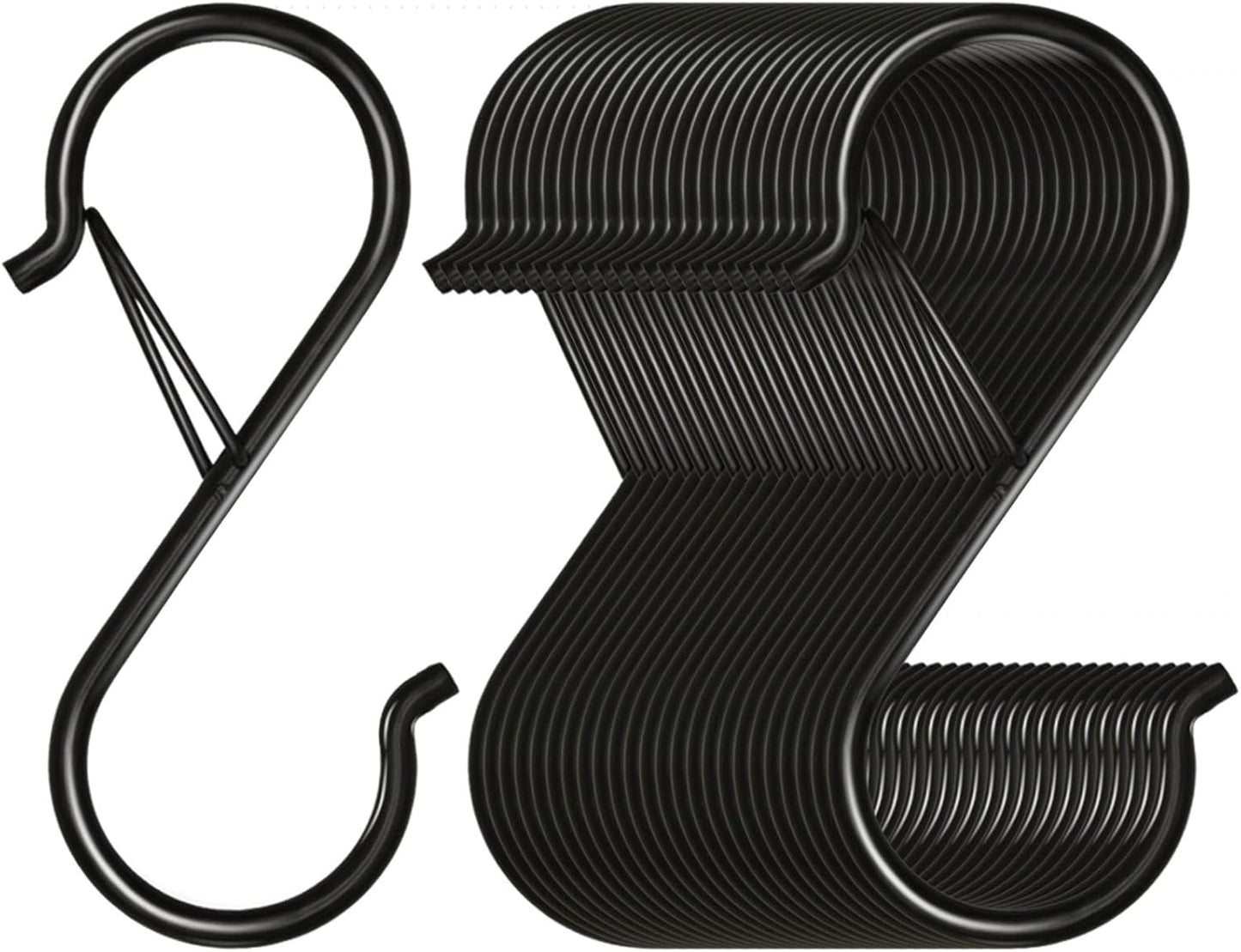 48 Pack S Hooks for Hanging, 3.5 inch Heavy Duty Metal S Hooks with Safety Buckle S Shaped Hooks Pot Rack Closet Hooks for Hanging Plants, Clothes, Kitchen Utensil, Pots, Pans, Bags (Black)