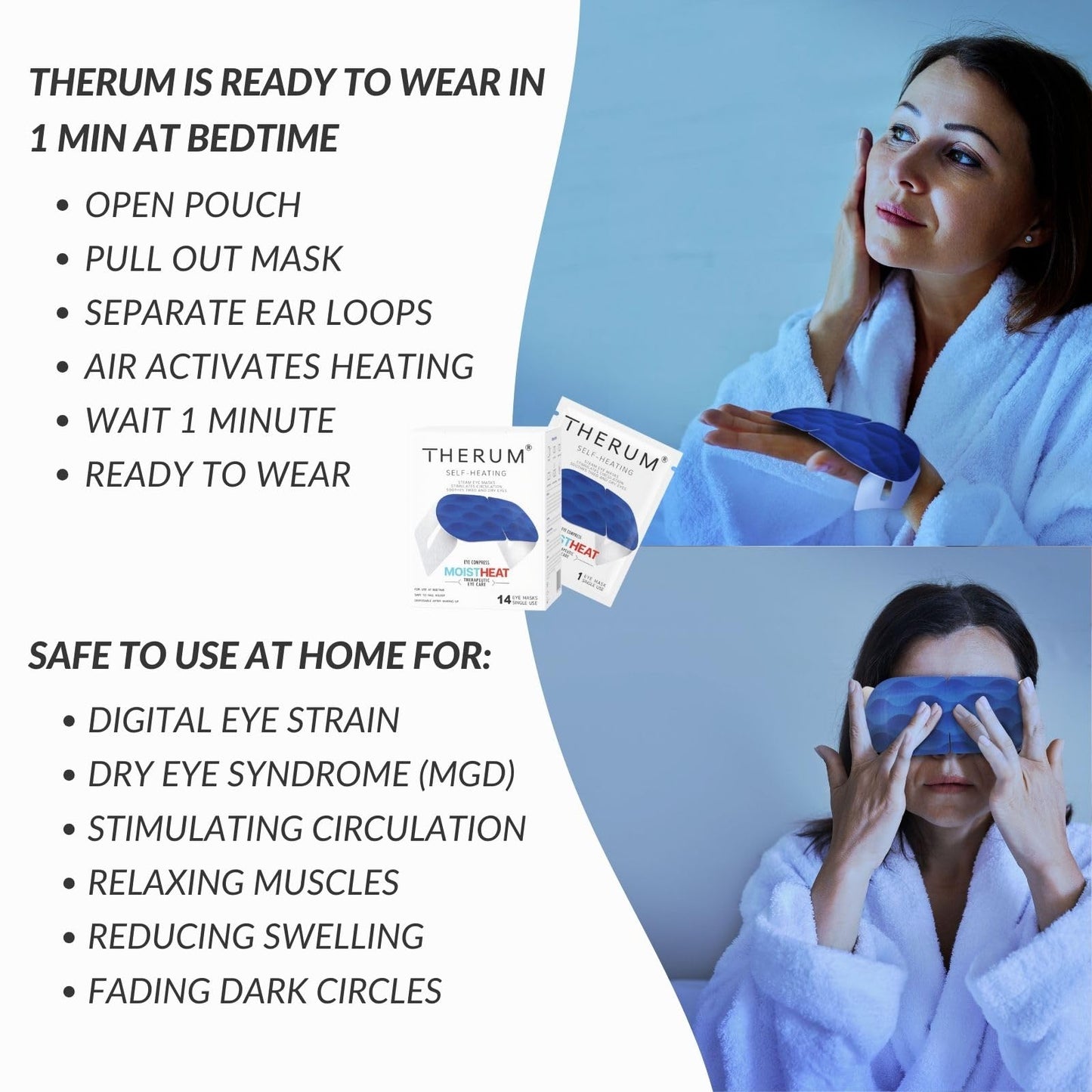 THERUM 120 Mins Long Lasting Self Heating Steam Eye Mask for Tired & Dry Eyes, Meibomian Gland Dysfunction, Stye, Blepharitis (14units/1box)