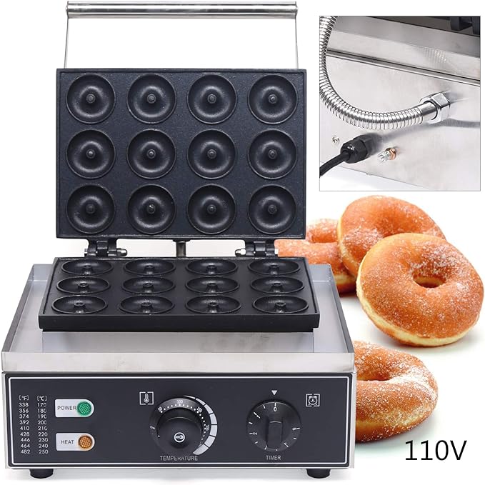 Mini Donut Electric Maker Machine, Nonstick Commercial Doughnut Baker Home Baker Machine, Stainless Steel Makes 12 Doughnuts Countertop Mini Cupcake, Mini-Pie and Quiche, Waffle Maker 1500W (12 Pcs)