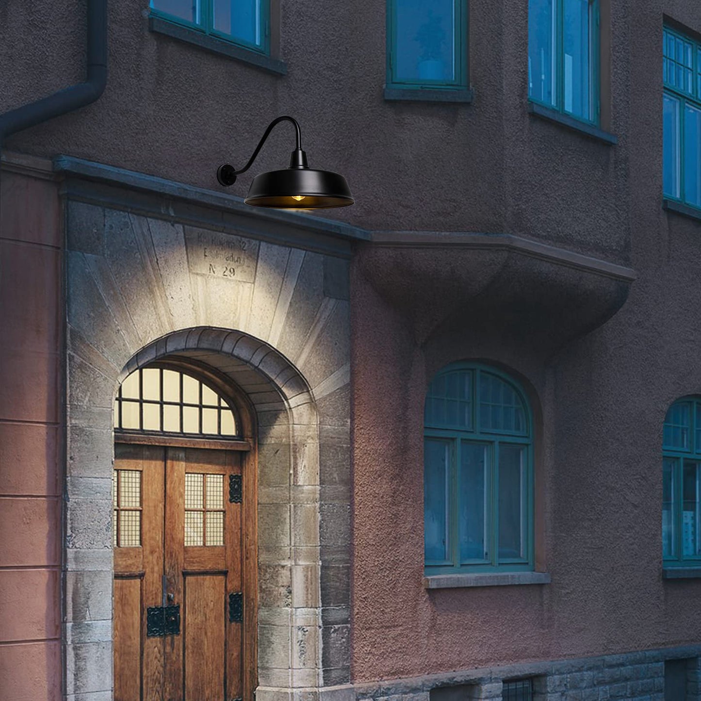 Metojia Gooseneck Barn Light - 18 Black Metal Exterior Sconce With Dusk To Dawn Sensor For Porch, Garage, And Front Door