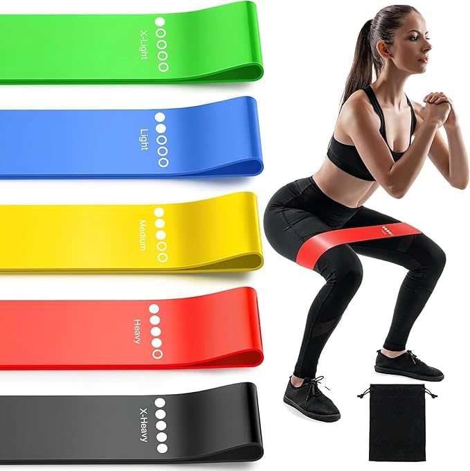 Resistance Loop Exercise Bands Set of 5 with Carry Bag and Workout Guide for Home Fitness Yoga Stretching Physical Therap...