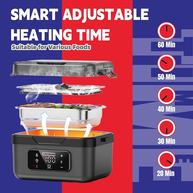 Cordless Electric Lunch Box, 10000mAh Portable Food Warmer with Heating & Keep-Warm Modes, 1/1.5L Capacity, Timer, for Office, Car, Travel