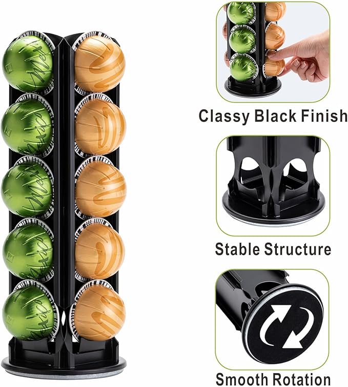 ZCDCP Nespresso Pod Holder for Vertuo Pod Holder Carousel Stand Storage with 360 Degree, Chrome Coffee Pod Holder Organizer for Nespresso Vertuo, 20 Pods