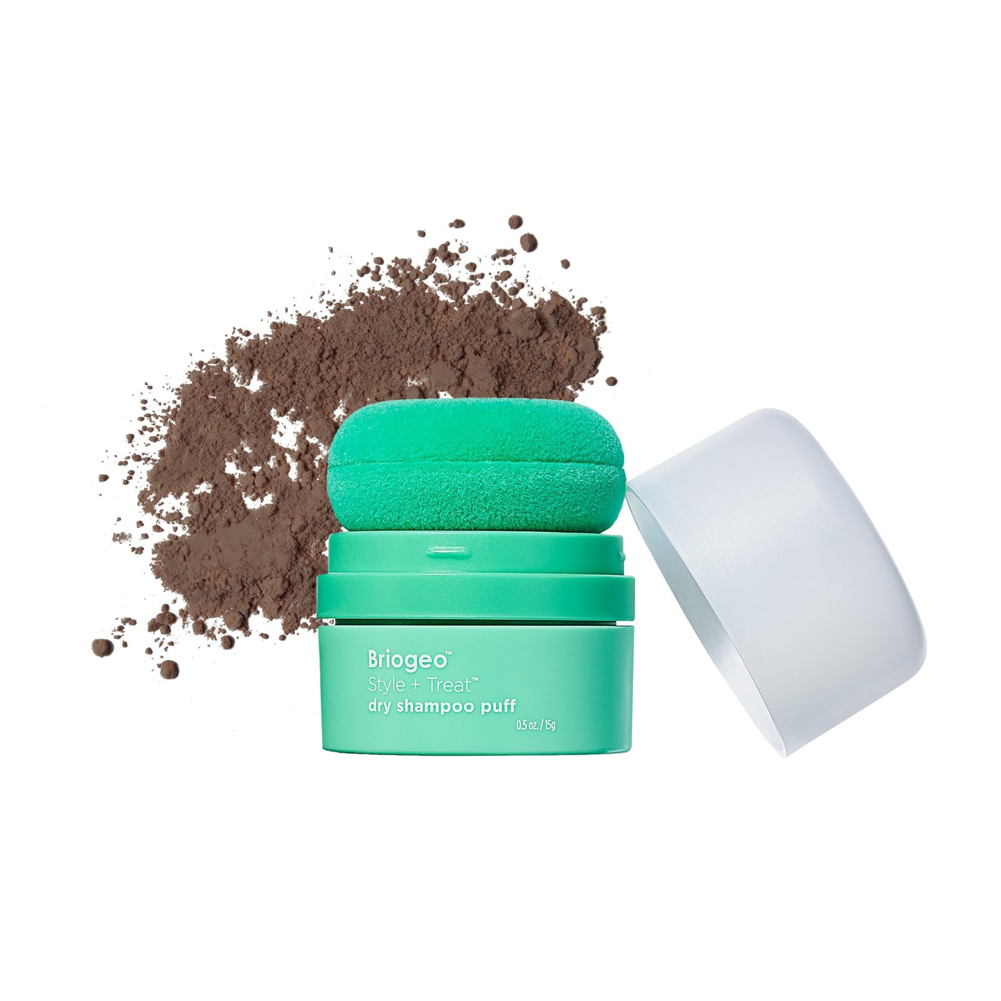 Briogeo Style & Treat Dry Shampoo Puff - Tinted for Dark Hair - Mattifying Dry Shampoo Powder - Non-Aerosol, Talc Free, Benzene