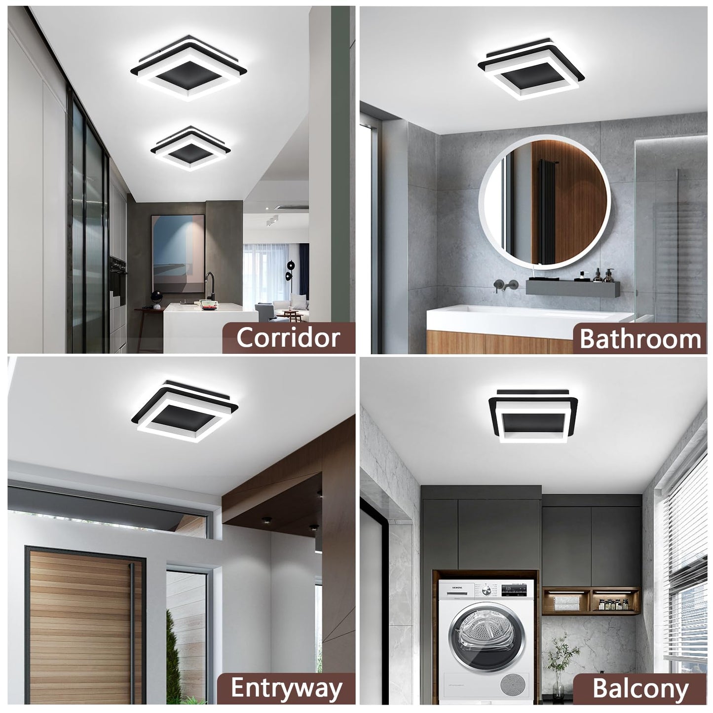 Caneoe 3 Packs Square Flush Mount Ceiling Light  6000K Black Modern Led Ceiling Light Fixture  Minimalist Hallway Lighting Fixture Ceiling Lamp For Hallway Entryway Bedroom Balcony (Black&White)