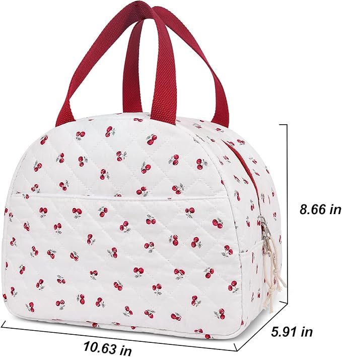 Lunch Box for Women,Cute Quilted Lunch Tote Bag,Reusable Insulated Lunch Box,Large Capacity Cooler Bag with Compartments for Work, Picnics or Travelling