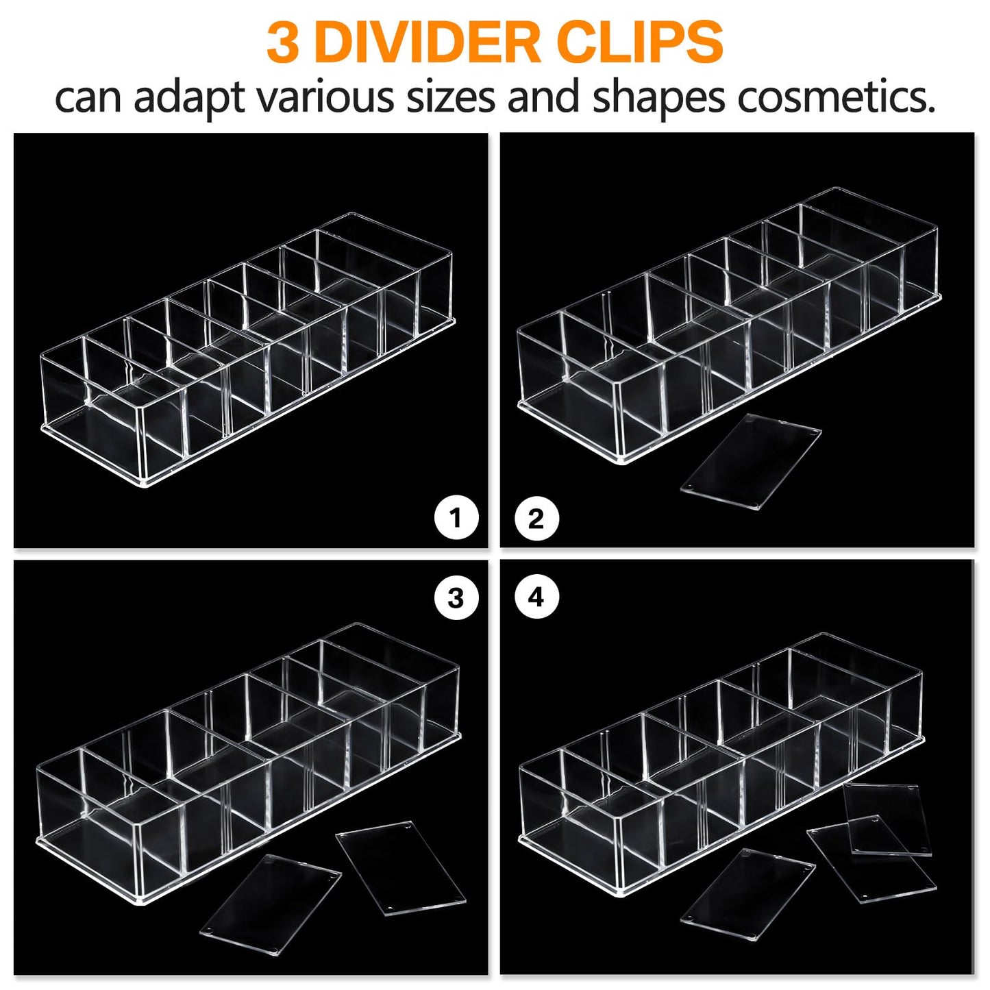 Tuanse 8 Pcs Acrylic Makeup Compact Organizer Detachable 8 Spaces Clear Vanity Drawer Organizer Eyeshadow Palette Storage for Li