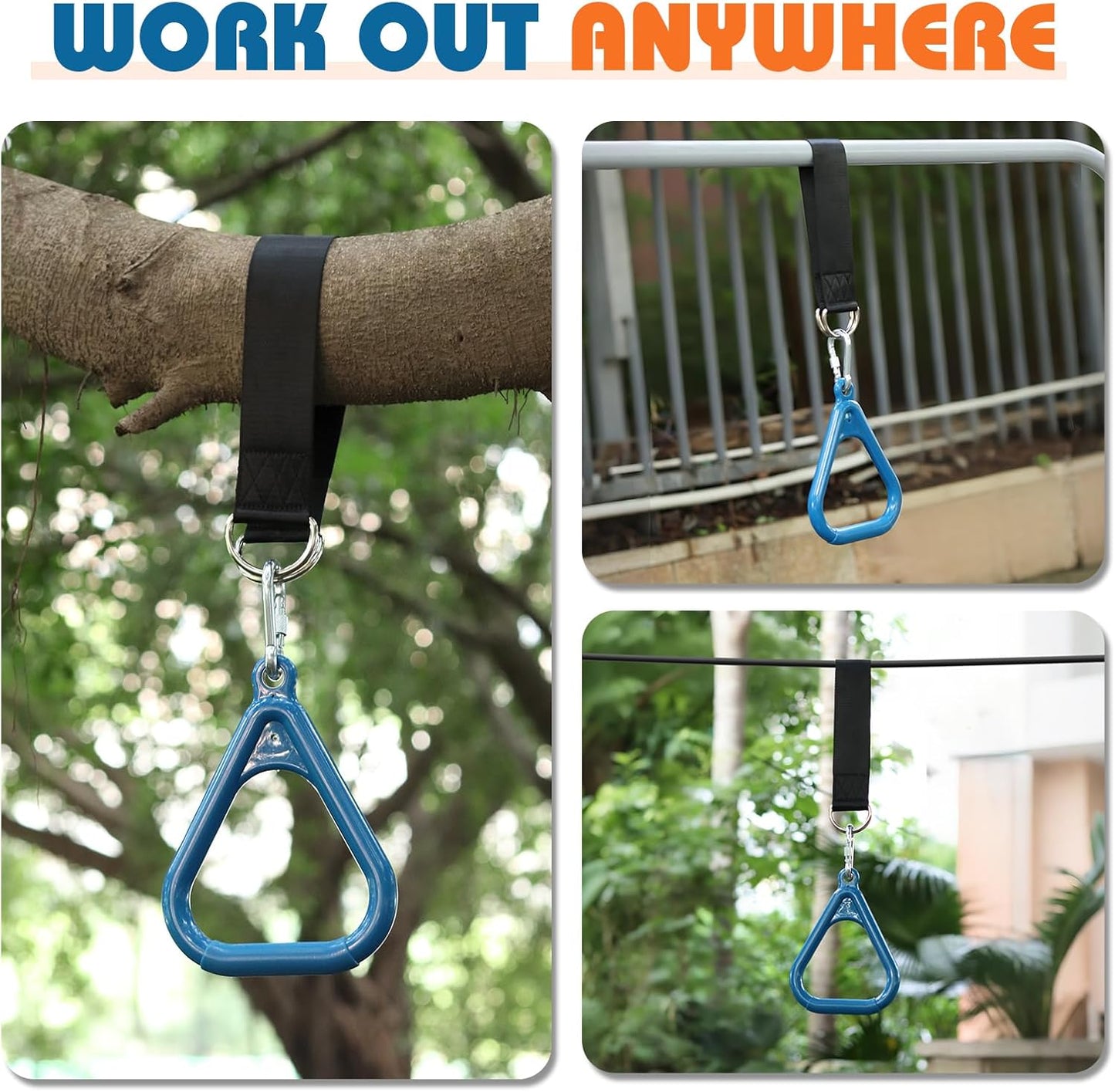 LadyRosian Trapeze Bar Swing Monkey Bars Hanging Ninja Rings Warrior Slackline Obstacle Course Kits for Kid Playground Equipment Accessories (Blue)