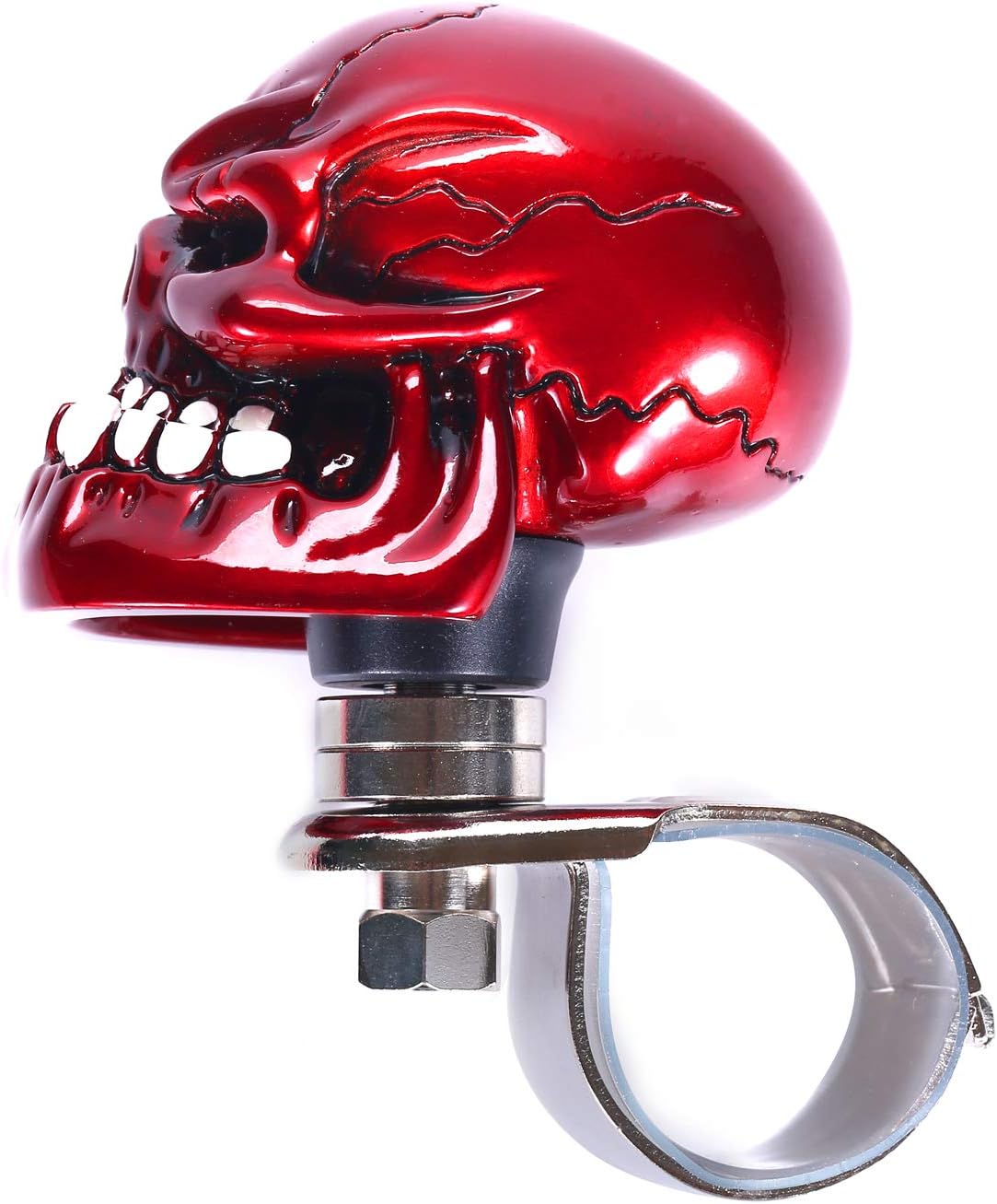 Skull Steering Wheel Spinner Knob Turning Driving Suicide Power Handle Universal Fit Most Vehicles Cars Trucks Tractors Mowers Forklifts Boat Golf Carts (Red)