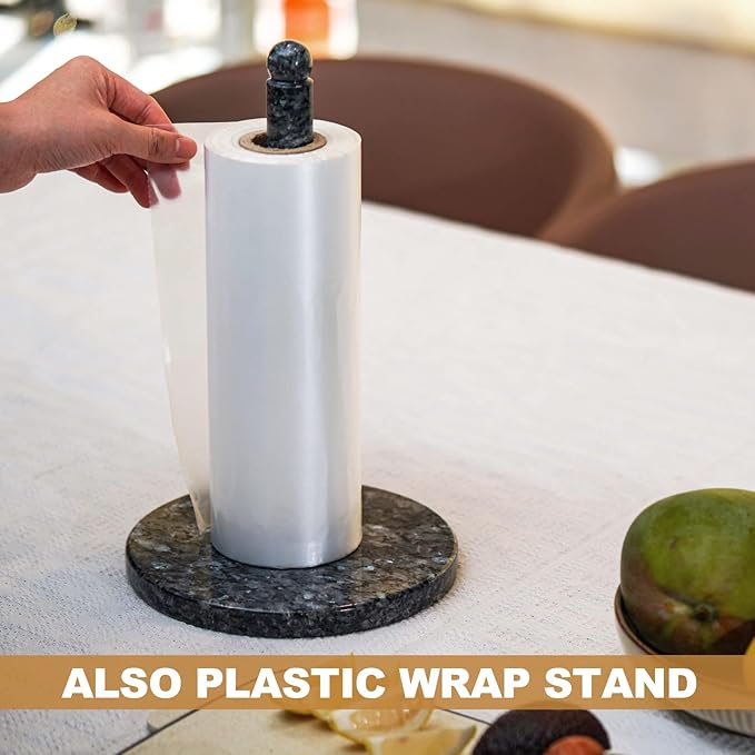 Koville Norwegian Natural Granite Paper Towel Holder Countertop, Genuine Stone Paper Towel Holder Stand for Kitchen Organization/Storage, Fit for Standard or Jumbo-Sized Rolls(Blue Pearl)