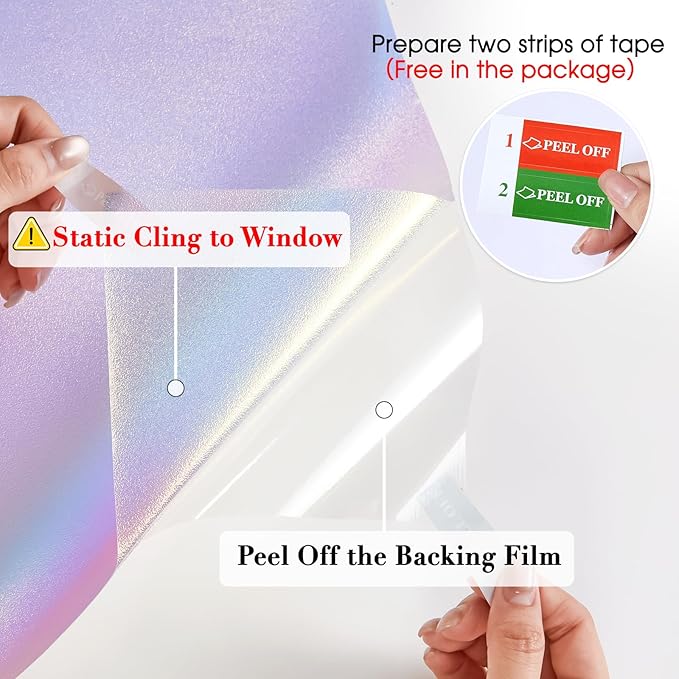 Coavas Stained Glass Window Privacy Film Rainbow Frosted Decorative Static Clings, Opaque Iridescent Prism Window Decals, Sun Blocking Anti-Glare Door Coverings(17.5 x 118.1 Inch, Colorful)