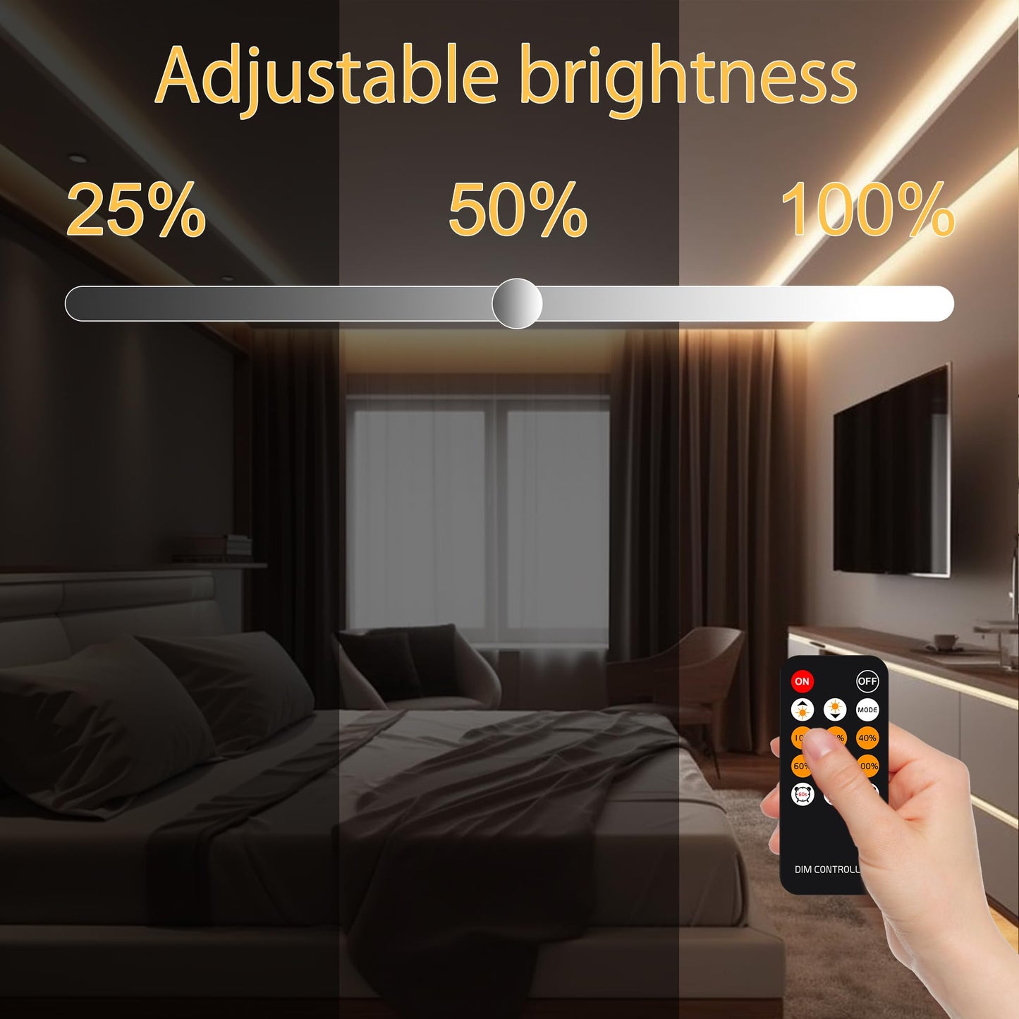 AXMOTUT COB LED Strip Light, 16.4FT Warm White 2700K, Dimmable, RF Remote, UL Power Supply, Model AM-320-5H
