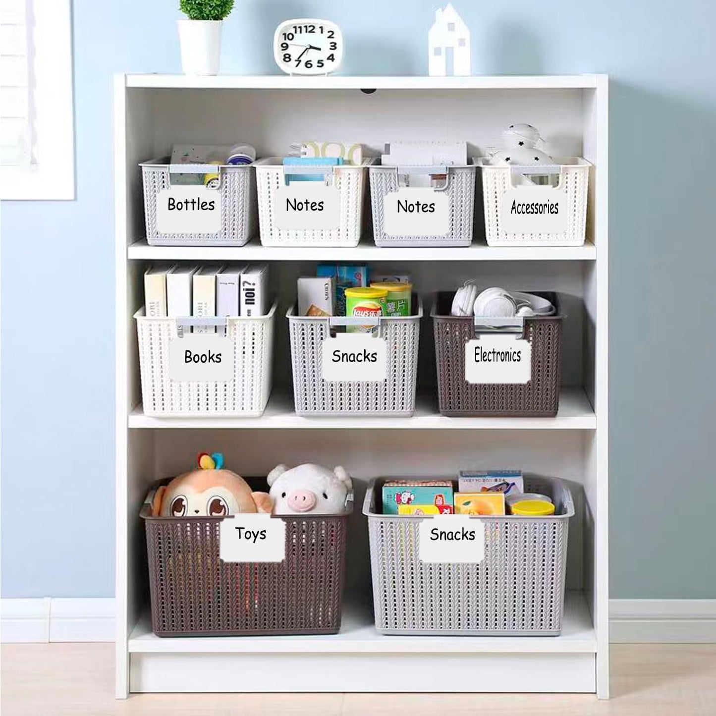 Erasable Label Clips - 12 White PVC Bin Tags with 2 Chalk Markers | Reusable Basket Clips for Pantry, Warehouse & Home Organization, Eco-Friendly Chalkboard Labels
