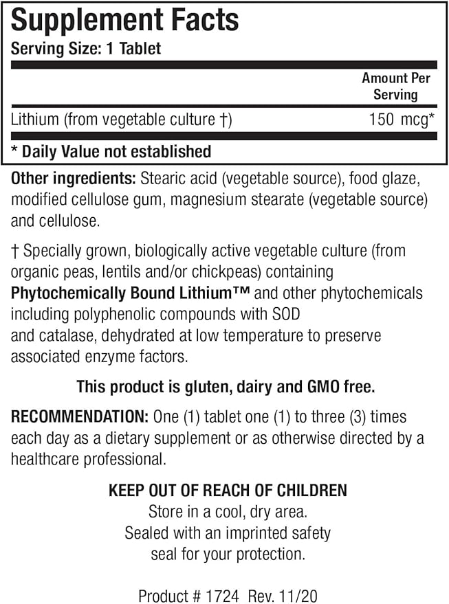 Biotics Research Li Zyme Forte Plant-sourced, phytochemically Bound Lithium, Supports Brain Function, Memory and Mood Support,100 Tablets