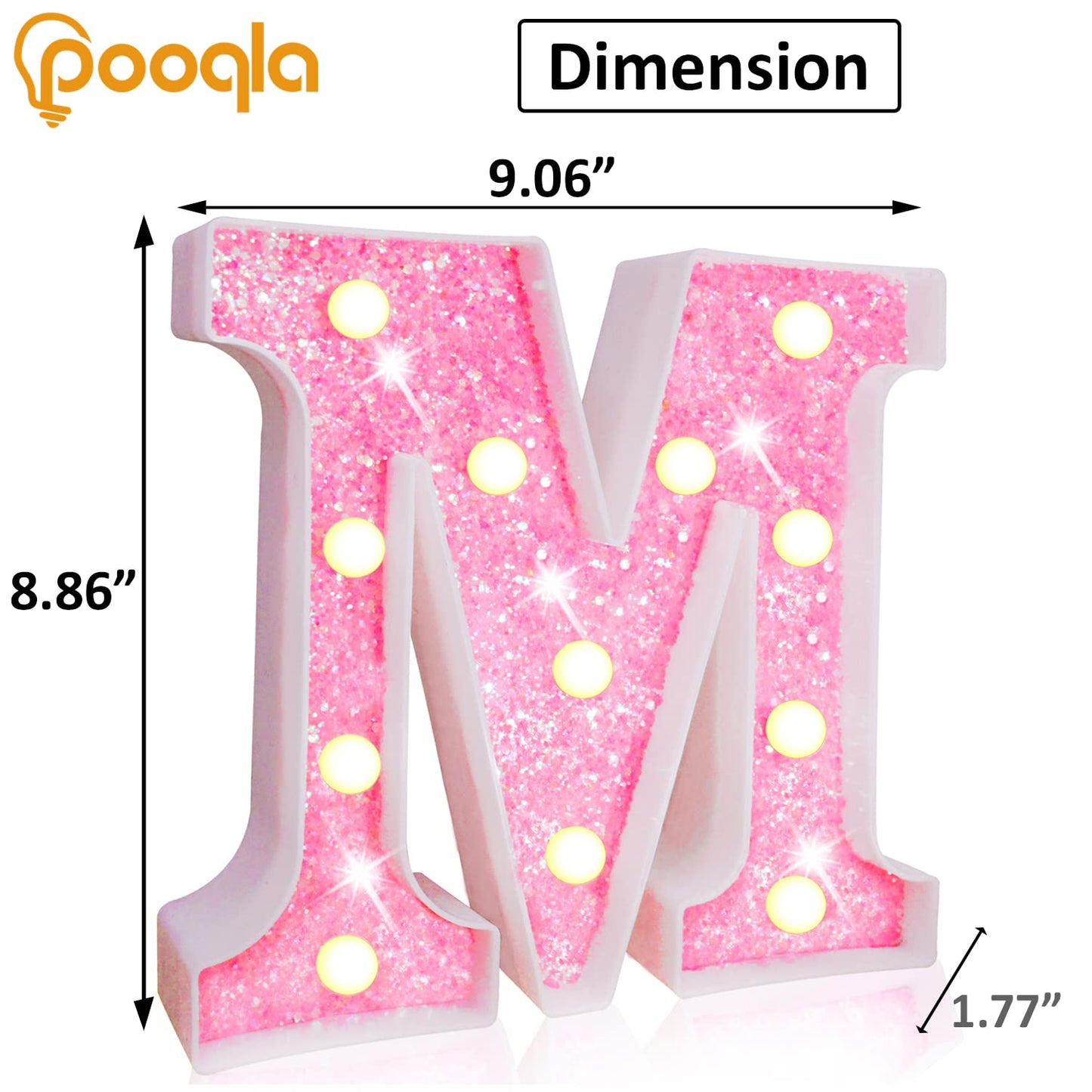 Pooqla LED Marquee Letter Lights, Sequin Pink Alphabet Sign, Battery Powered for Parties & Home Decor
