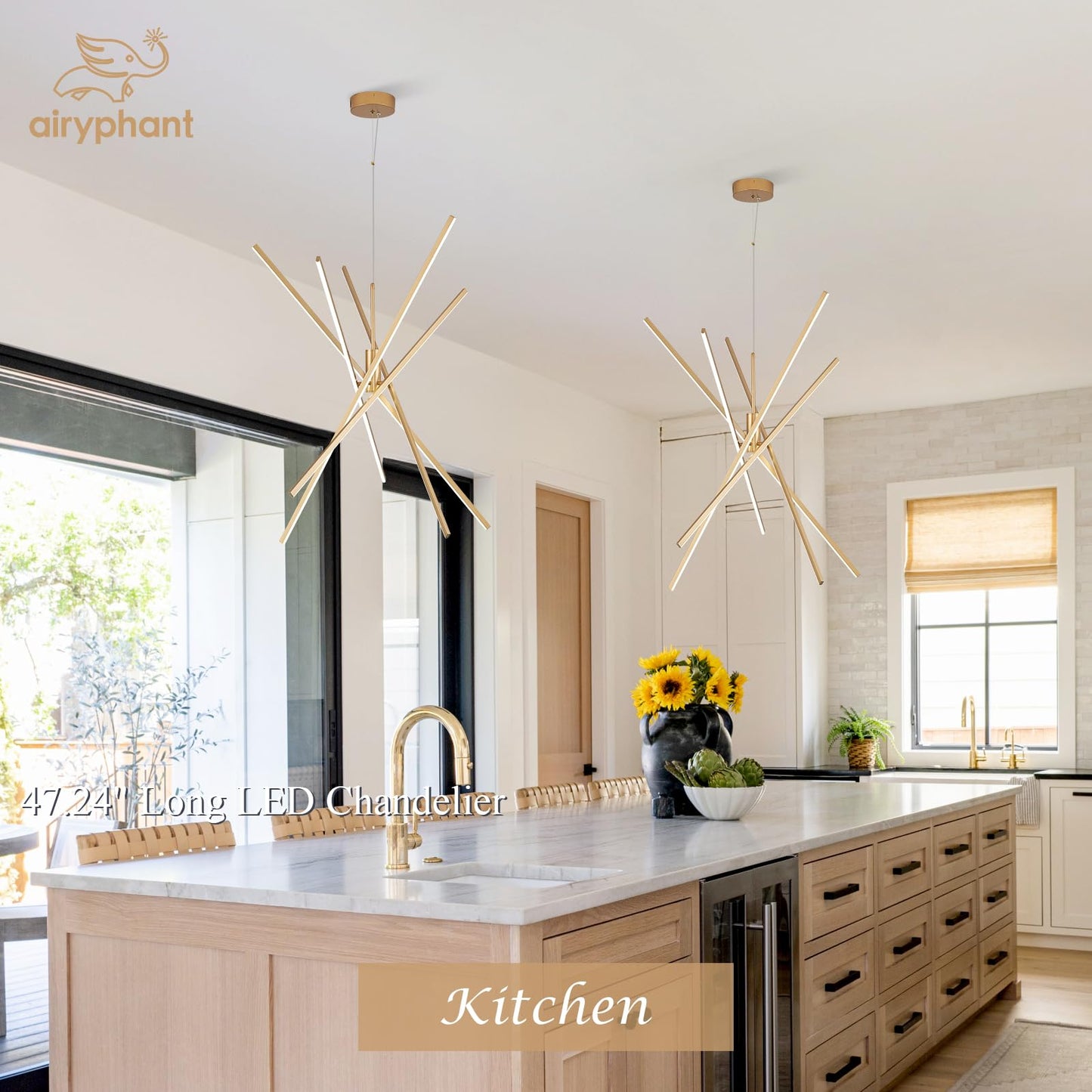 Airyphant Gold Chandelier 47  Big High Ceiling Chandeliers Big Modern Remote Control Chandelier For Large Living Room Dining Room Foyer