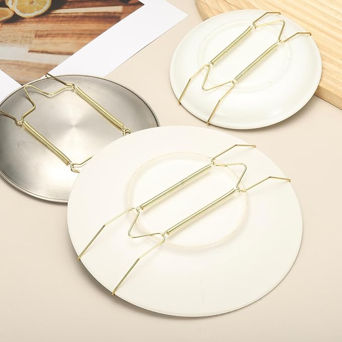 uxcell 4pcs Plate Hangers for the Wall, 4 Inches Stainless Steel Wire Plate Holders with Traceless Nail Displaying Plates Dish DIY Craft, Golden