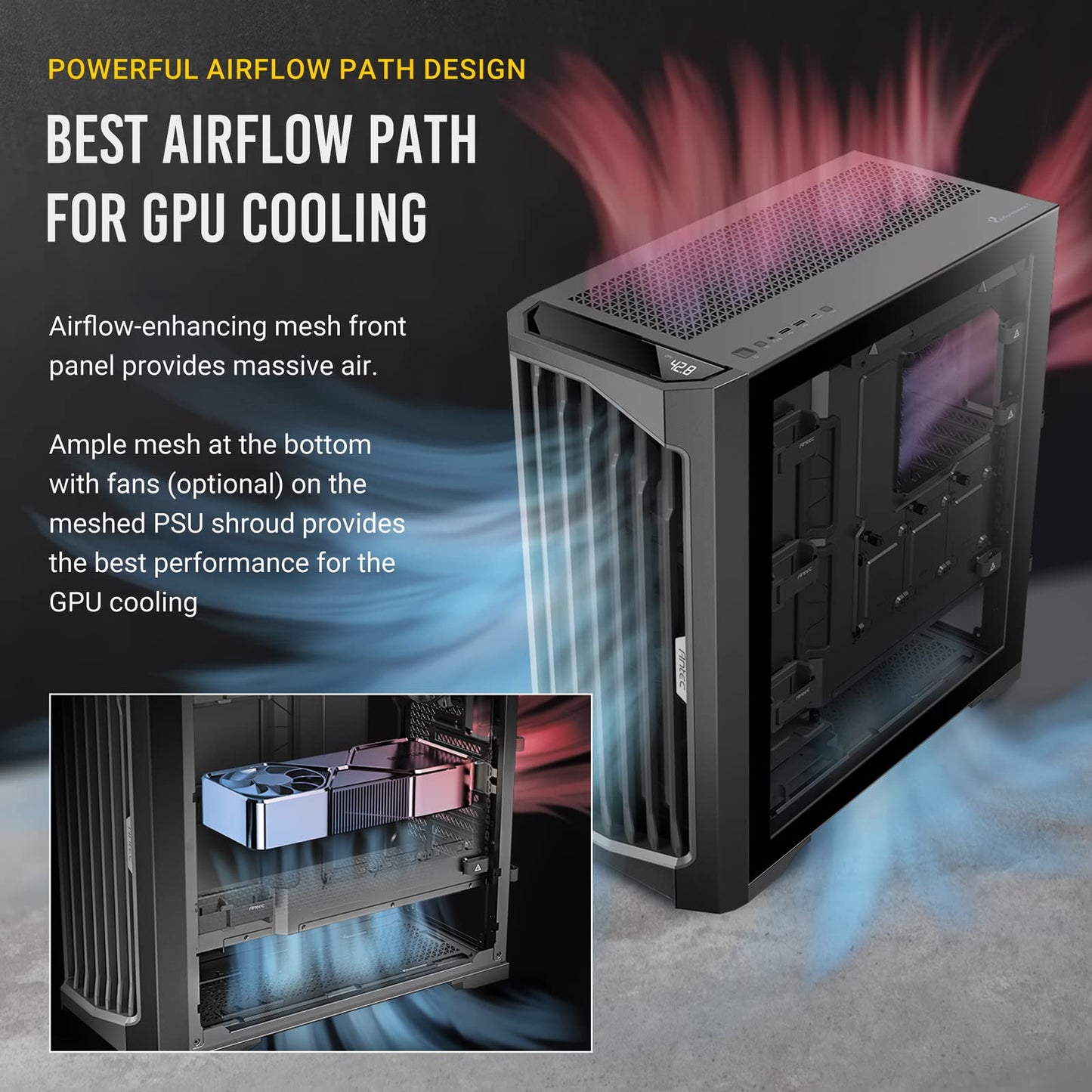 Antec Performance 1 Ft, Full Tower, Rtx40 Fully Compatible, Temp Display, 4 X Storm T3 Pwm Fans, Type-C, Dual Tg Side Panels, Re