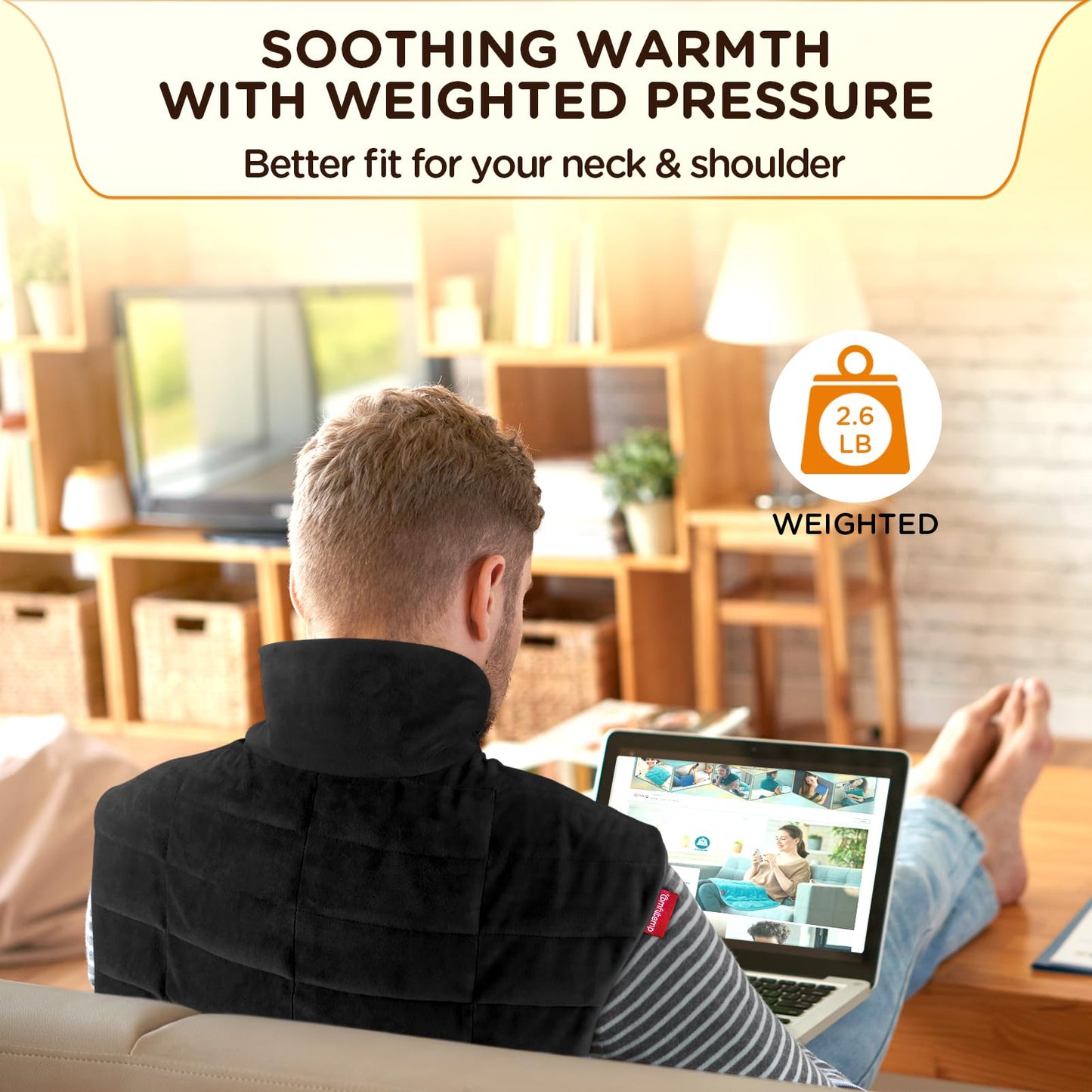 Comfytemp Heating Pad for Neck and Shoulders and Back, 2.6lb Weighted Electric Heat Pad FSA Eligible, Large HSA Heated Wrap, 9 Heat Settings & 11 Timer, Birthday Gifts for Women Men Mom Dad, Black