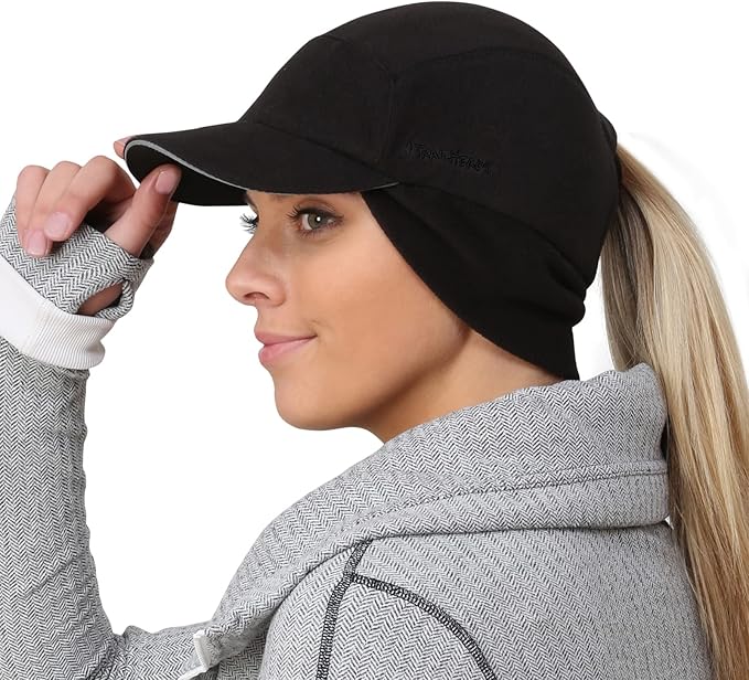 TrailHeads Fleece Ponytail Hat for Women – Trailblazer Reflective Winter Hat with Ponytail Hole for Workouts