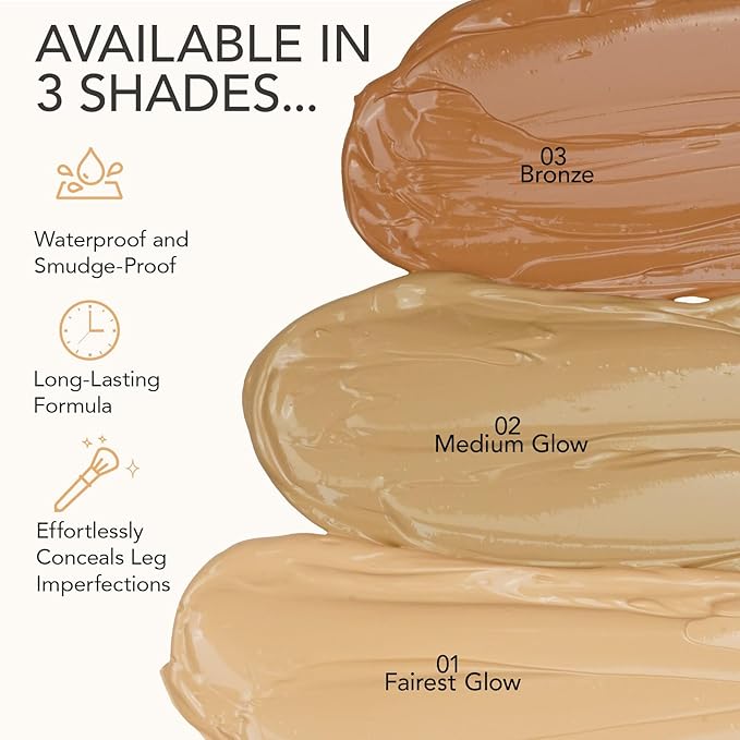 Leg Makeup Waterproof No Transfer, Tattoo Cover Up Makeup Waterproof For Body And Legs, Body MakeUp WaterProof No Transfer Coverage For Vein, Scar, Tattoo, All Skin Types, 4 Fl Oz(#01 Fairest Glow)