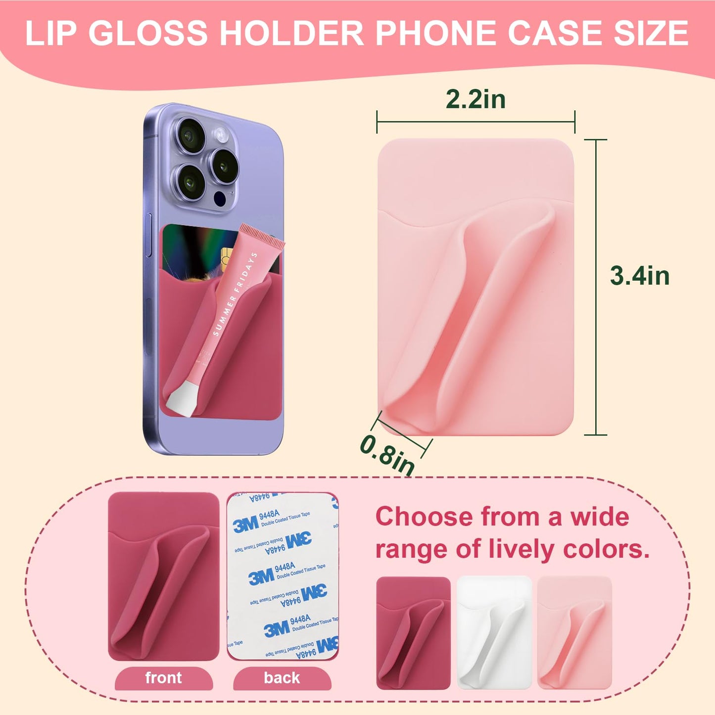 Loooghom Phone Case With Lip Gloss Holder, Card Slot, Compatible With Iphone And Android, Rose Red