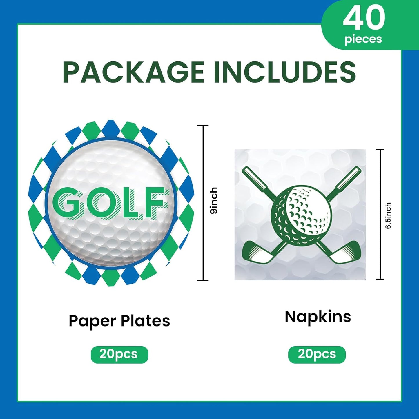 40PCS Golf Paper Plates and Napkins Party Supplies, Disposable Golf Ball Party Plates and Napkins Tableware Set for Golf Birthday Party Decorations Serves 20 Guests (Golf)