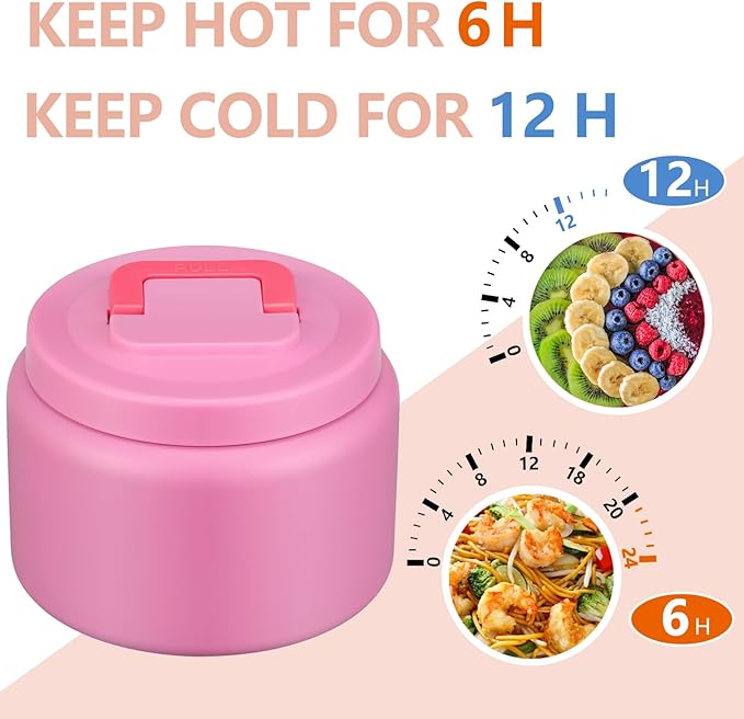 PIQUEBAR 8oz Kids Thermo for Hot Food,Small Lunch Thermos Food Container Stainless Steel,Easy Open Wide Mouth Thermo for Hot Cold Food for Preschool Travel (Pure Pink)