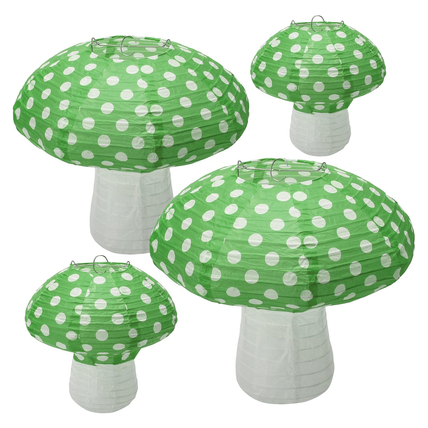 Windspeed Mushroom Shaped Paper Lanterns - 4Pcs, 8 Inch & 12 Inch, Green, Perfect For Nursery, Garden & Christmas Party Decoration