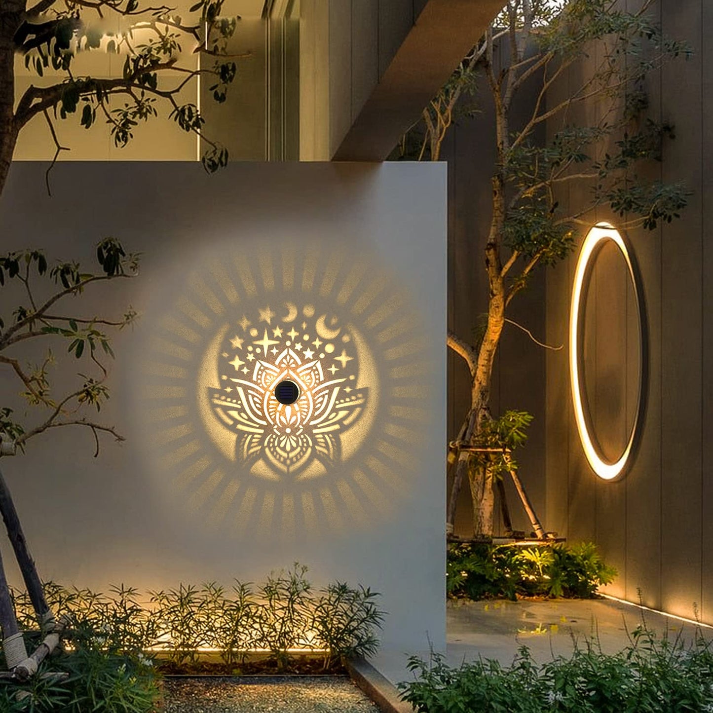 Gardencave 2 Pack Solar Fence Lights Metal Solar Powered Outdoor Wall Deck Lights Lotus Theme Waterproof Fence Light For Garden Post Patio Backyard Yard Decor (Lotus  2 Pack)