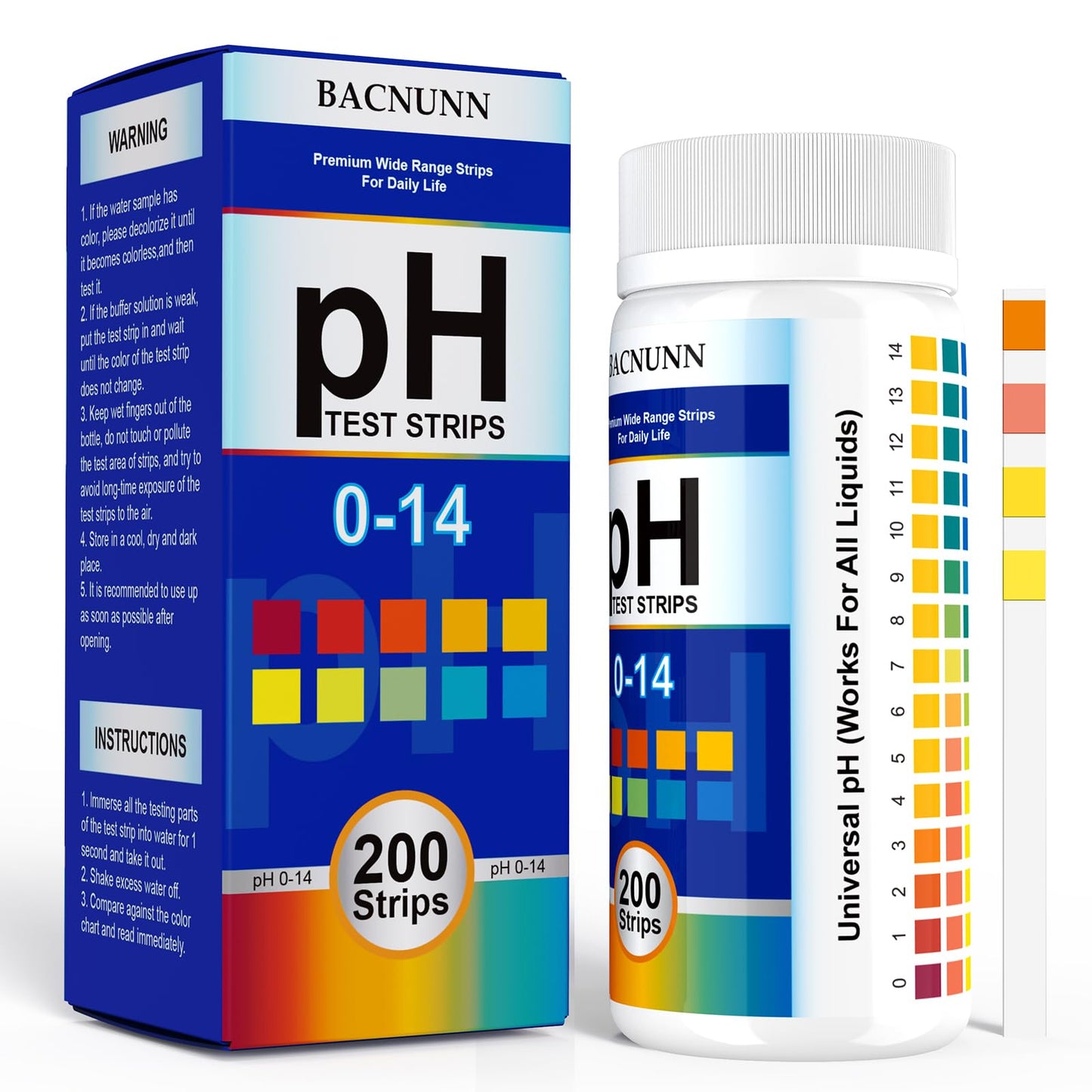 pH Test Strips 0-14: 200 Strips Universal Litmus Paper pH Test Strips for Liquid Testing & Water & Food and Soap Making, Get Highly Accurate Results in Seconds