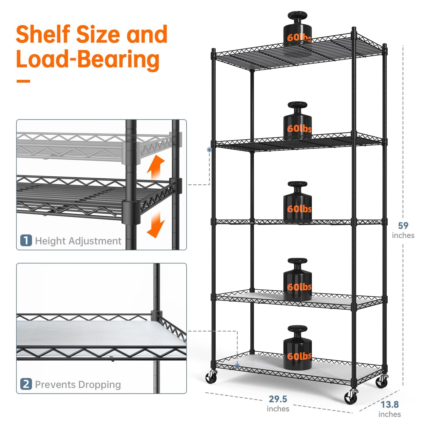 Bstrip 5-Tier Plant Shelf with Grow Lights, T8 24W Full Spectrum LED, 5000K, White, Model INW55660T652Jc, 29.